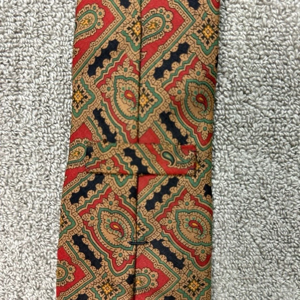 Polo Ralph Lauren Silk Tie Red Green Paisley Medallion Geometric Made by Hand